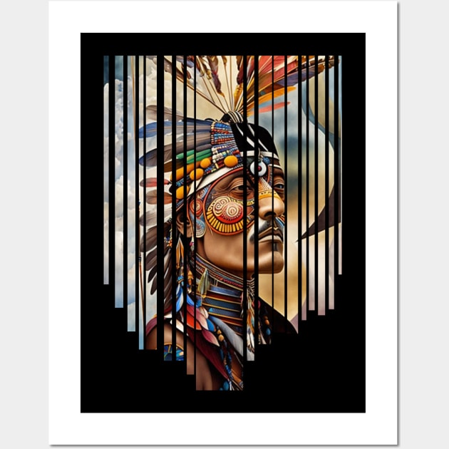 Native American Headdress in striped frame Wall Art by PersianFMts